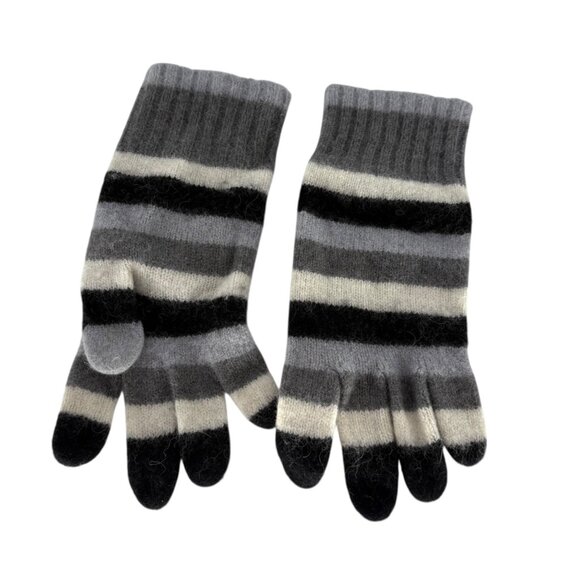Ann Taylor Loft Striped Gloves Wool Viscose Rabbit Hair Cashmere Blend Womens - Picture 2 of 5